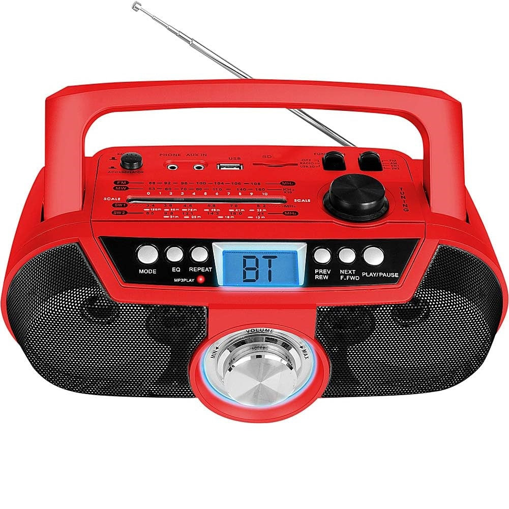 Technical Pro Rechargeable Bluetooth Portable Solar Powered Speaker with USB /SD Inputs Red