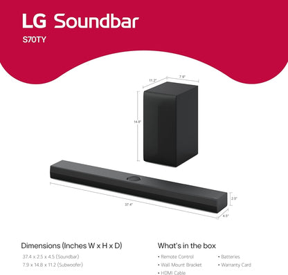 LG S70TY 3.1.1-Ch QNED TV Matching Soundbar, Dolby Atmos, Wireless Subwoofer