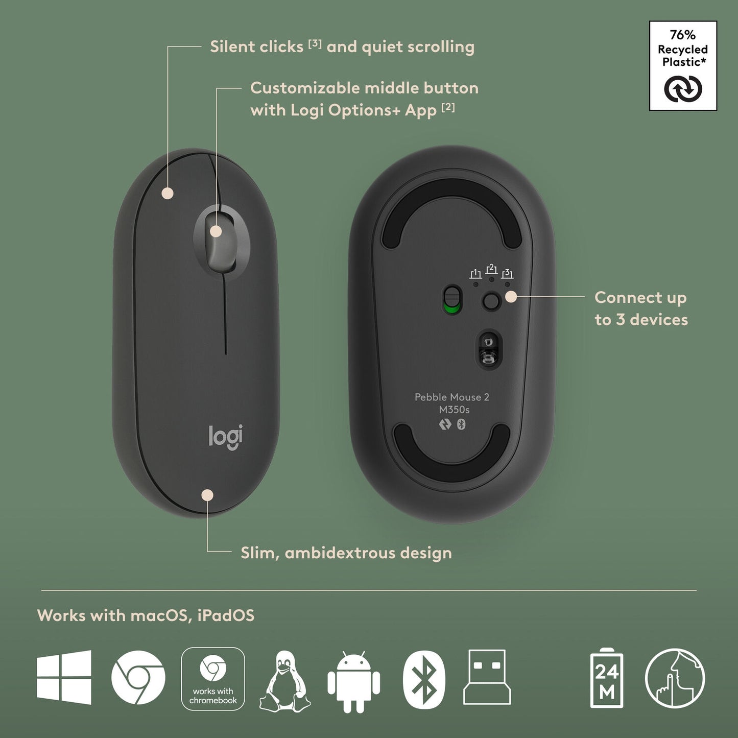 Logitech - Pebble 2 Combo Compact Wireless Scissor Keyboard and Mouse Bundle Graphite 920-012061