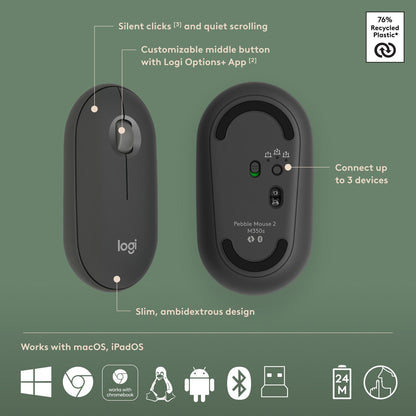 Logitech - Pebble 2 Combo Compact Wireless Scissor Keyboard and Mouse Bundle Graphite 920-012061