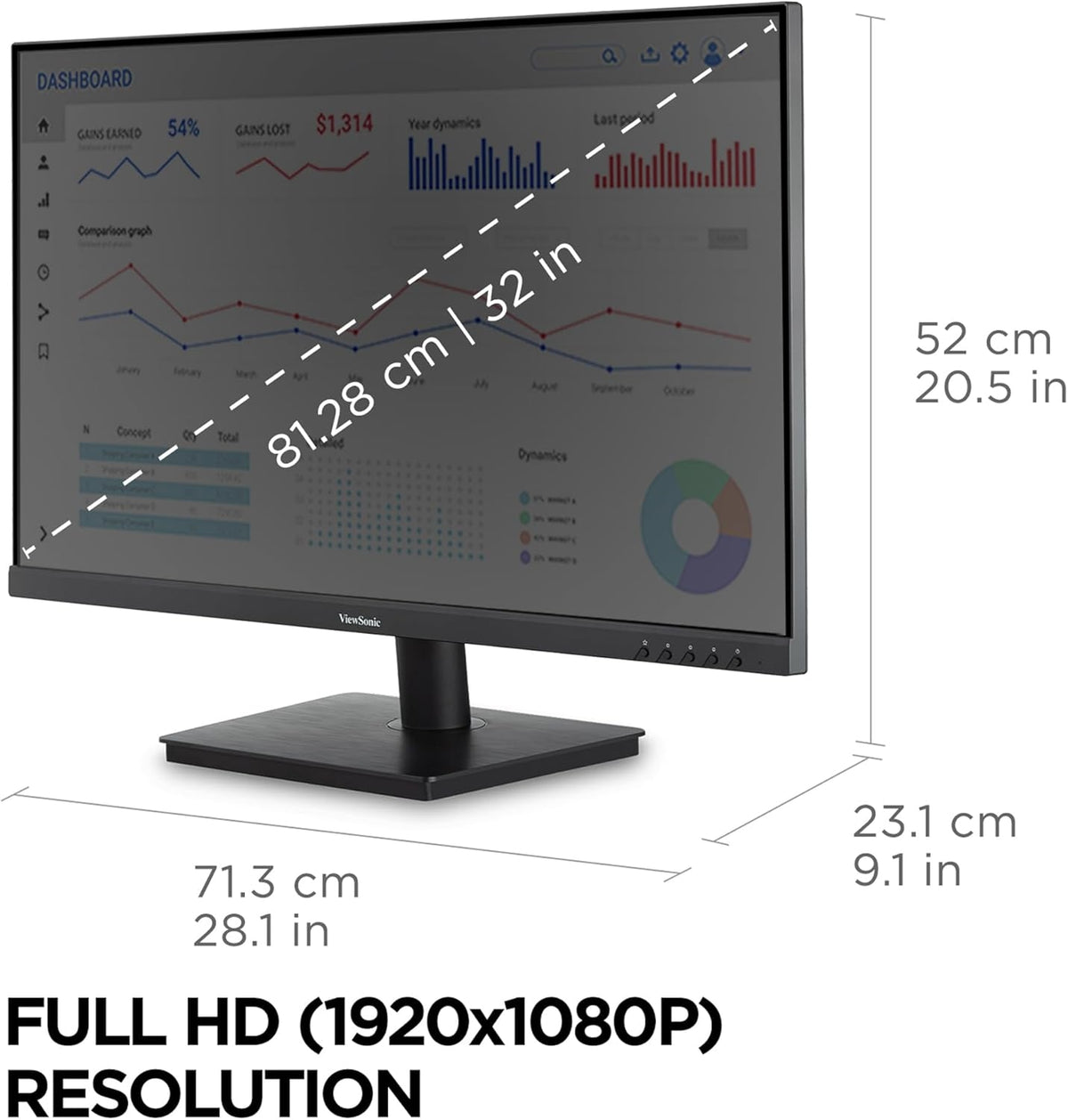 ViewSonic VA3209M 32 Inch 1080p 75Hz 1ms IPS Computer Monitor, Full HD, HDMI, VGA - Black