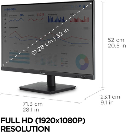 ViewSonic VA3209M 32 Inch 1080p 75Hz 1ms IPS Computer Monitor, Full HD, HDMI, VGA - Black