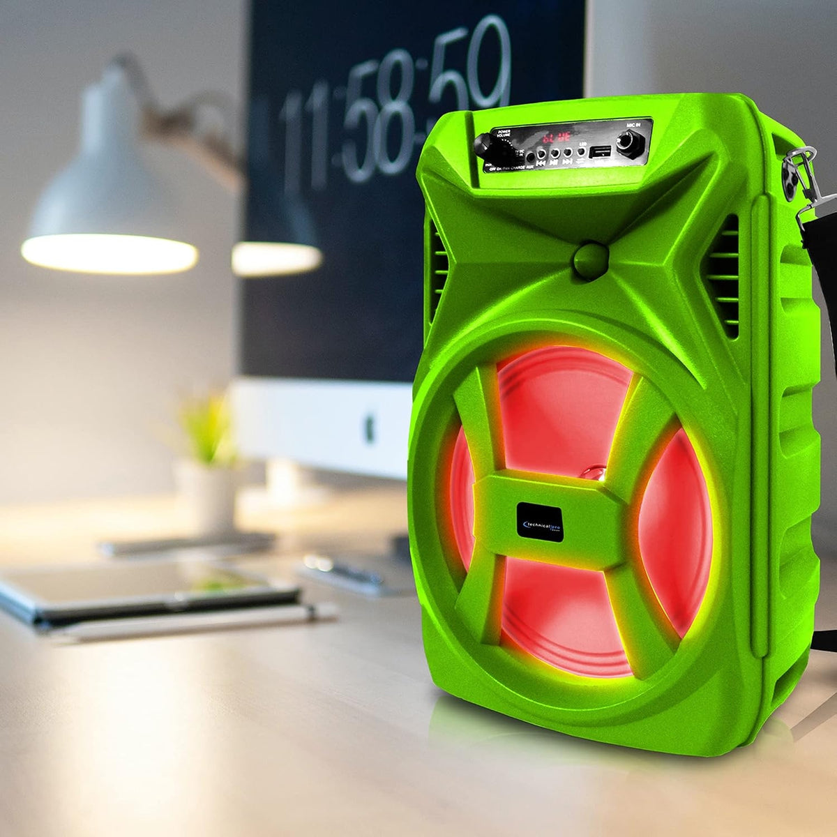 Technical Pro SPARK8GNEON Rechargeable 8" Bluetooth LED Speaker with USB Card Inputs