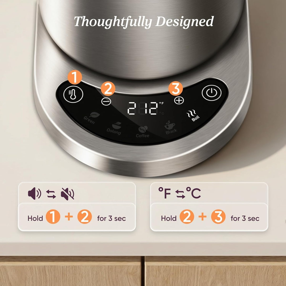 Cosori Stainless Steel Electric Kettle with Temperature Control, 1.7L CEK-S153-VUS