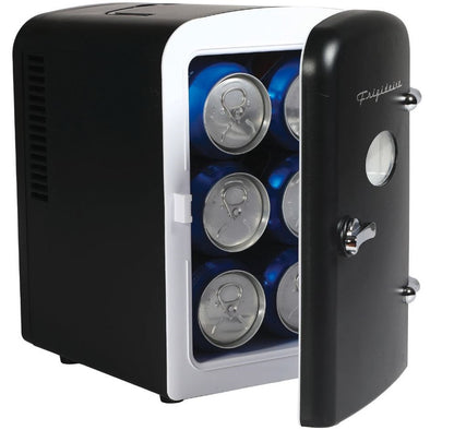 Frigidaire 6 Can/4L Mini Personal Retro Fridge Cooler Includes AC Power Cord and 12V Car Adapter EEFMIS229-BLACK