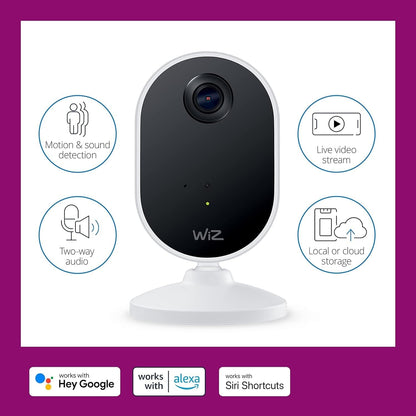 WiZ 1080p HD Indoor Security Camera with Full-Duplex Audio, Motion Detection, Night Vision and App Control 604603