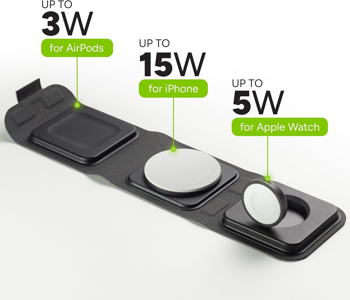 Mophie 3-in-1 Travel Charger with MagSafe - Portable Wireless Charging Hub WRLS-TRIFOLD-MS-WATCH-A