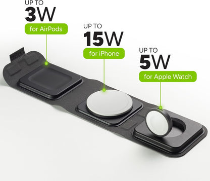 Mophie 3-in-1 Travel Charger with MagSafe - Portable Wireless Charging Hub WRLS-TRIFOLD-MS-WATCH-A
