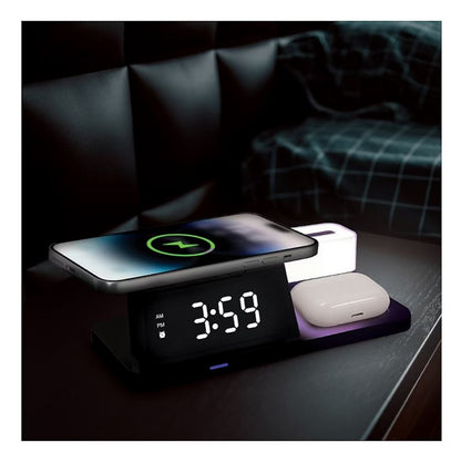 Smartpoint Wireless Charging Alarm Clock with Night Light, Smart Watch and Earbuds Charging Stations SPWLSCHACNL2