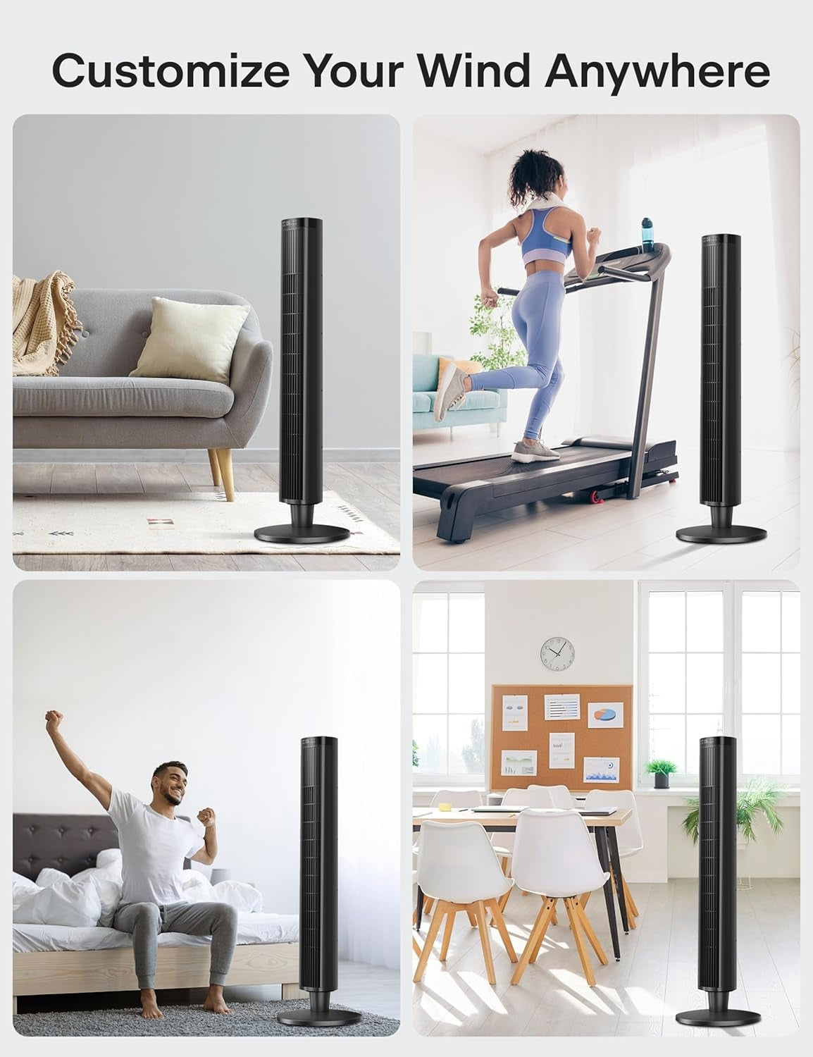 PELONIS 42-Inch  6 Speeds, 4 Modes Tower Fan for Bedroom – 26ft/s, 90° Oscillating Tower Fan with Remote Control PFZ42R0APK