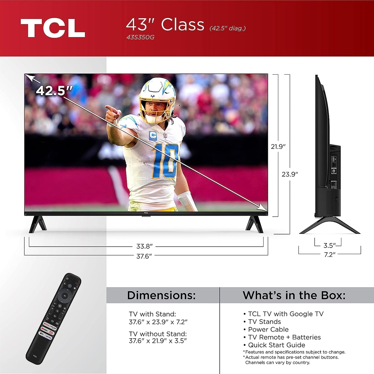 TCL 43" Class S3 S-Class LED HDR10 1080p Full HD Smart TV with Google TV, Voice Remote, Chromecast Built-in, Game Mode - 43S350G