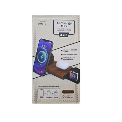 It's Just Smart Allcharger MAX 3-IN-1 Wireless Charging Station, Magnetic wireless charging pad for compatible Smartphones, Earbuds, & Smartwatches