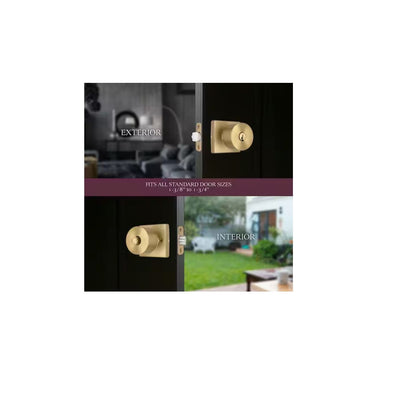 Ridgeway Brushed Gold Keyed Entry Door Knob with Square Rose Featuring Dual Keyway