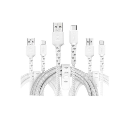 iHome TPE Durastrain USB-C to USB-A Nylon Braid Charging Cable Silicone Wrap 3PK 2IHCC2291W0L2