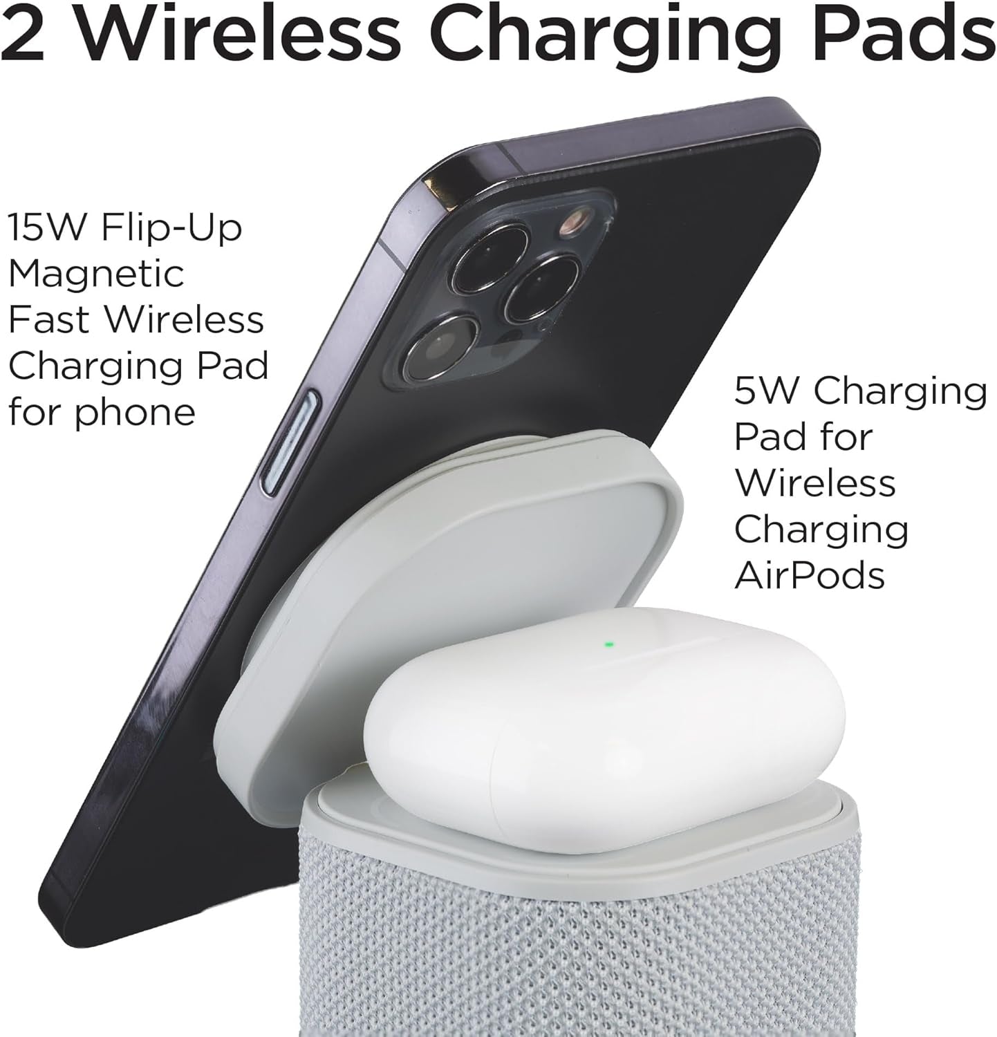 iHome Bluetooth Speaker with Wireless Charger, Charging Station with Color Changing Night Light - Gray (iPBT50G)