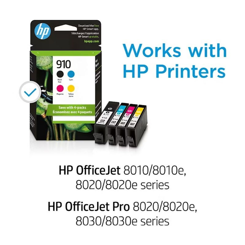 HP 910 4-Pack Standard Capacity Ink Cartridges Black/Cyan/Magenta/Yellow A2QG4BN