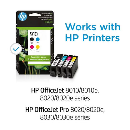HP 910 4-Pack Standard Capacity Ink Cartridges Black/Cyan/Magenta/Yellow A2QG4BN