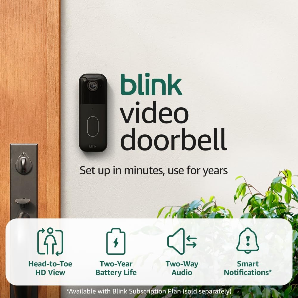 Blink - Video Doorbell - Head-to-toe HD view, two-year battery, simple setup, Sync Module Core included - Black B0DGQZ8JZK