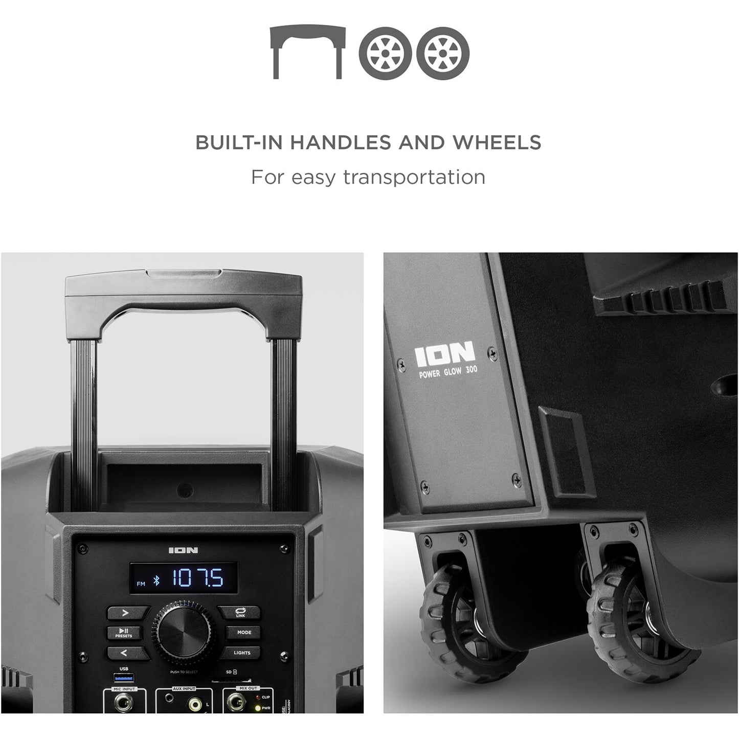 ION Audio Power Glow 300 Portable Bluetooth Loudspeaker with Wired Microphone IPA118A