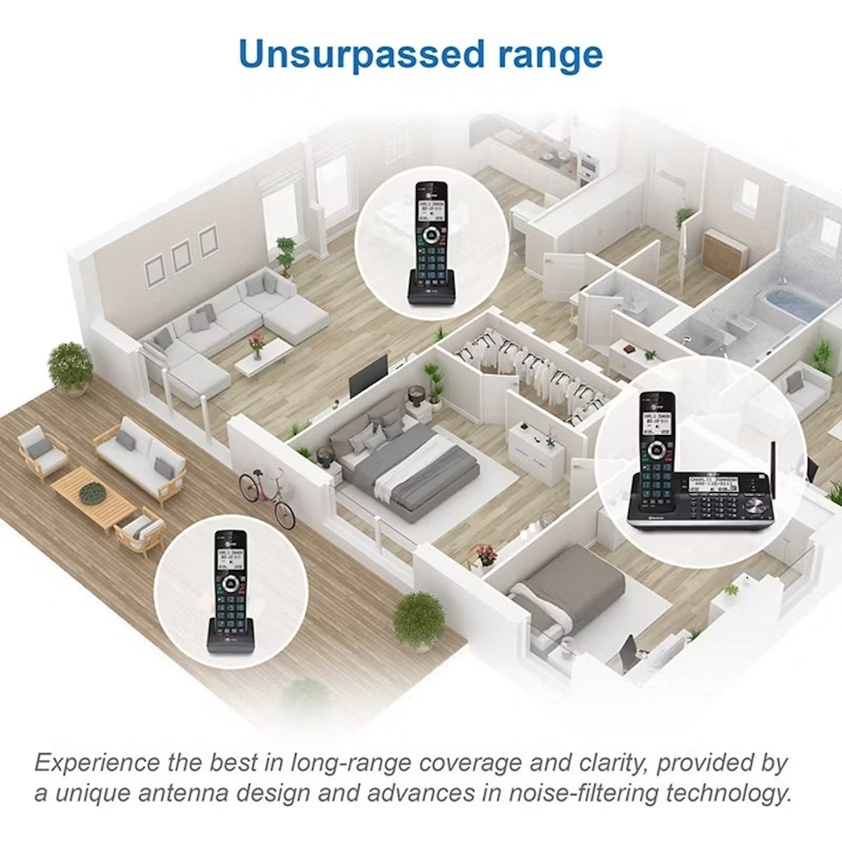 AT&T 4-Handset Cordless Phone with Unsurpassed Range with Bluetooth Connect to Cell and Smart Call Blocker and Answering System DLP73450