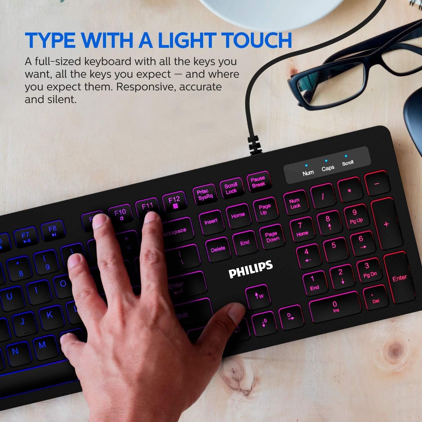 PHILIPS Compact Wired Keyboard | Ultra-Slim Low-Profile Chiclet PC Keyboard SPK8264