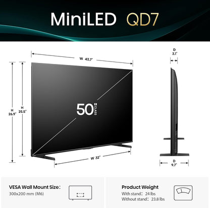 Hisense 50" Class QD7 Series Mini-LED QLED 4K UHD Smart Fire TV 50QD7QF