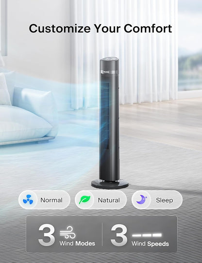 PELONIS 40 inch Bladeless Tower Fan with Remote Control, 26ft/s, 90° Oscillation, 3 Speed Settings Grey PSFZ40R3ALG