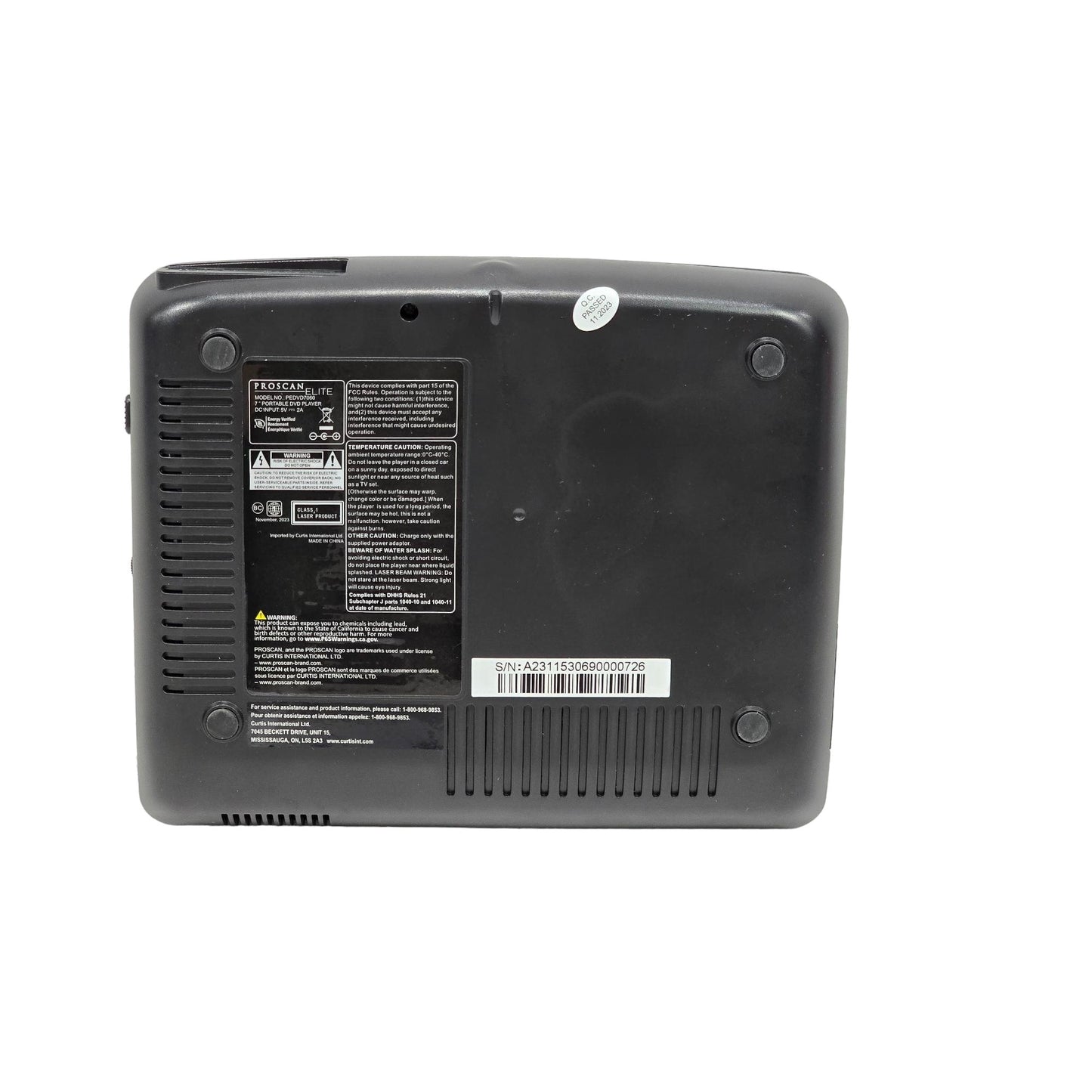 Proscan Elite Portable 7" Swivel Screen DVD Player SD Card 2.5 Battery PEDVD7060