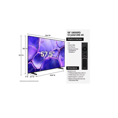 Samsung 58” Class U8000F Series Crystal UHD 4K Smart Tizen TV (2025) UN58U8000FD