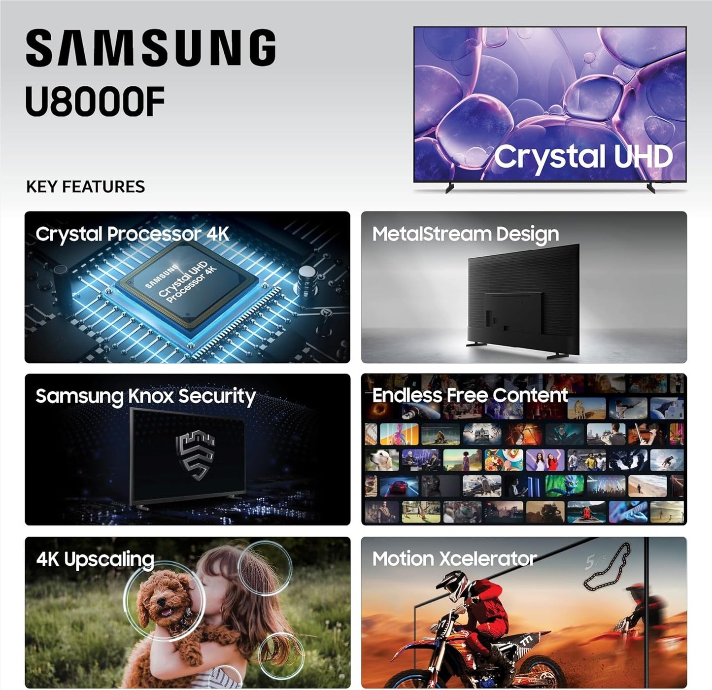 Samsung 55” Class U8000F Series Crystal UHD 4K Smart Tizen TV (2025) UN55U8000FD