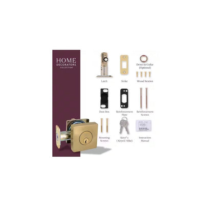 Square Brushed Gold Single Cylinder Deadbolt Featuring Dual Keyway DD2XM1PXJ