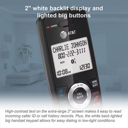 AT&T 4-Handset Cordless Phone with Unsurpassed Range with Bluetooth Connect to Cell and Smart Call Blocker and Answering System DLP73450