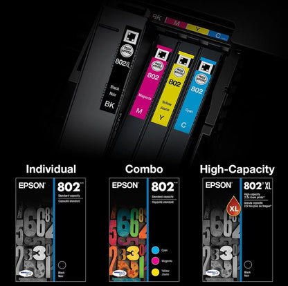 Epson T802XL/T802 Black High Yield & Cyan/Magenta/Yellow Standard Yield Ink Cartridge