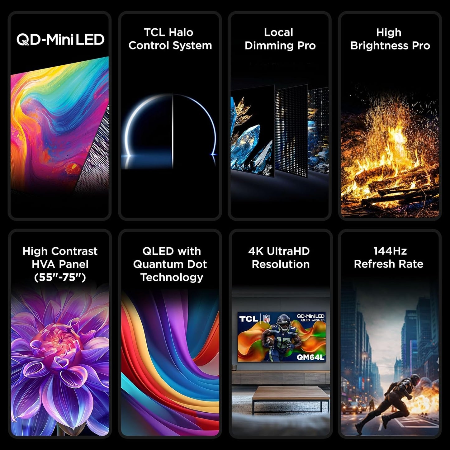 TCL 55" 55QM64L 4K UHD HDR QD Mini-LED 144Hz Dolby Atmos Fire TV Smart TV - 2026