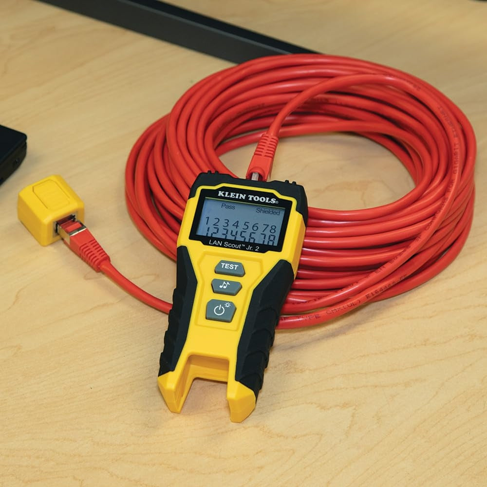Klein Tools 80072 RJ45 Cable Tester Kit with LAN Scout Jr. 2, Coax Crimper/Stripper/Cutter Tool and Pass-Thru Modular Data Plug