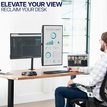 VIVO Dual Monitor Desk Mount, Holds 2 Computer Screens up to 30 inches and 22lbs Each Black, STAND-V002