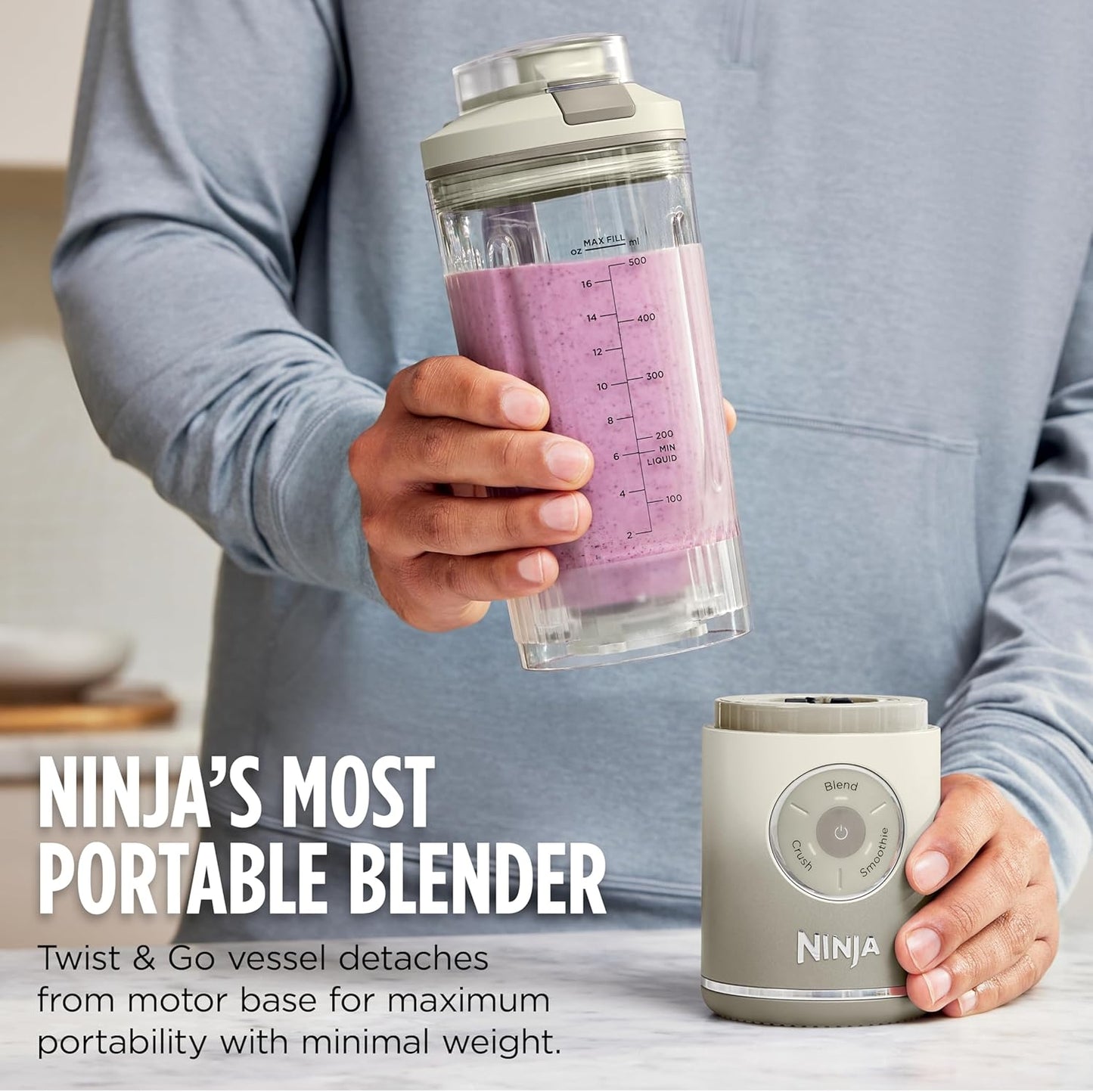 Ninja Blast Max Portable Blender Twist & Go 22oz Cream BC251IV