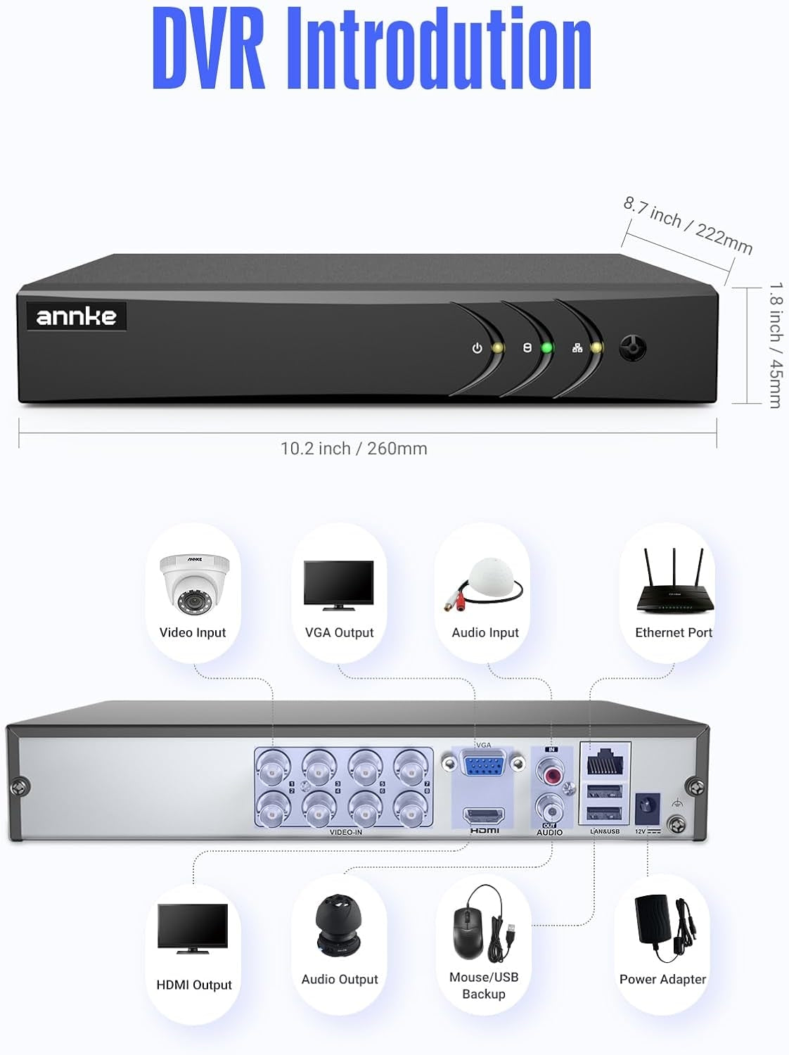 ANNKE 3K Lite 8CH Hybrid 5-in-1 Security Digital Video Recorder, 1TB HDD DW81KN