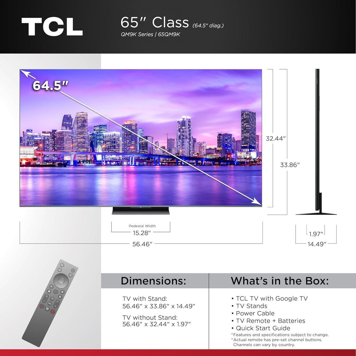 TCL 65" QM9K Series 4K UHD HDR QD-Mini LED Smart TV with Google TV (2025) 65QM9K