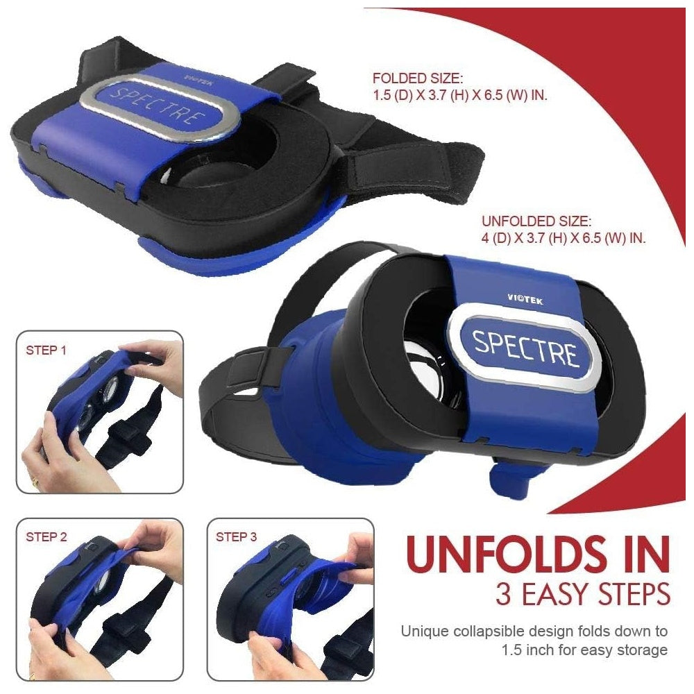 VIOTEK Spectre Folding Virtual Reality VR Headset Phone Accessory - Lightweight Glasses with Collapsible Case SPE-A01