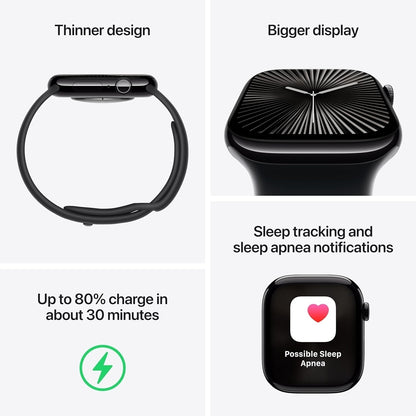 Apple Watch Series 10 GPS 46mm Aluminum Case Black Sport Band M/L Black 3N496LW/A