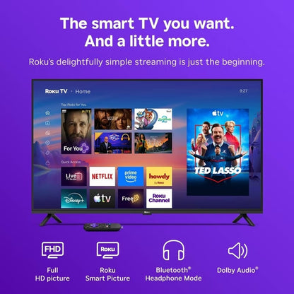 Hiro Roku TV 43" 1080p Full HD Smart TV Flat Screen LED Television with Roku TV and Dolby Audio H43C3D4