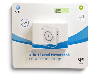AT&T Travel Powerbank Wireless 4-in-1 Travel Powerbank, Qi2 & PD Fast Charge