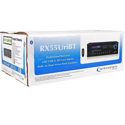 Technical Pro RX55URIBT 1500W Pro Audio Receiver w/Bluteooth +USB/SD+ 7-Band EQ