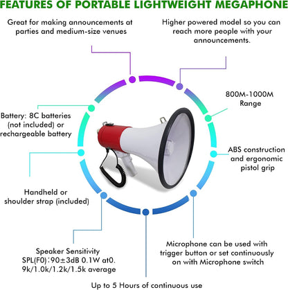 Technical Pro Portable 75-Watts 800M-1000M Range Megaphone Bullhorn Speaker