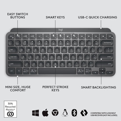 Logitech MX Keys Mini Wireless Keyboard Illuminated Compact, Bluetooth Graphite English 920-010388