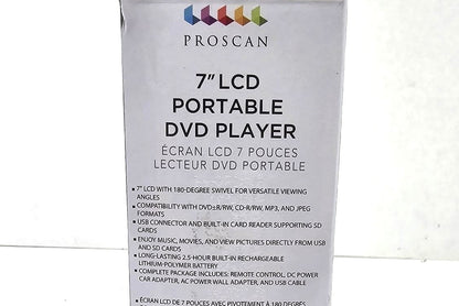 Proscan Elite Portable 7" Swivel Screen DVD Player SD Card 2.5 Battery PEDVD7060