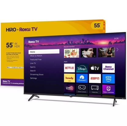 Hiro 55" 4K HDR Smart TV Flat Screen LED Television with Roku TV and Dolby Audio Streaming H55C4C4