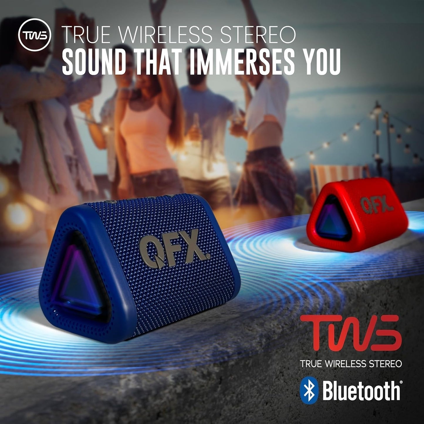QFX BT-ZXO IPX-7 Rechargeable Waterproof Portable Bluetooth Speaker Black