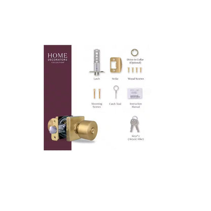 Ridgeway Brushed Gold Keyed Entry Door Knob with Square Rose Featuring Dual Keyway